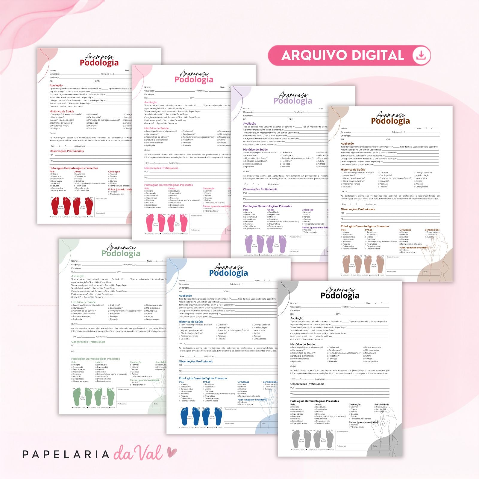 Ficha de Anamnese para Podologia em PDF – Arquivo Digital para Imprimir (Tamanho A4)