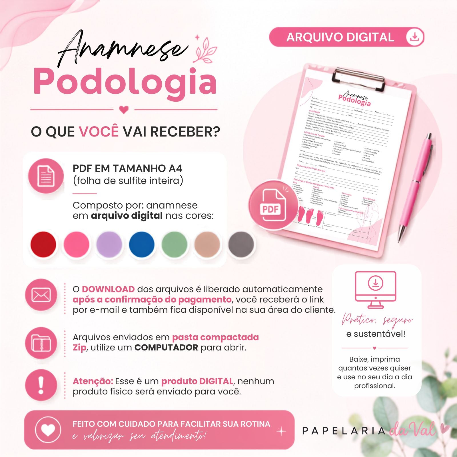 Ficha de Anamnese para Podologia em PDF – Arquivo Digital para Imprimir (Tamanho A4)