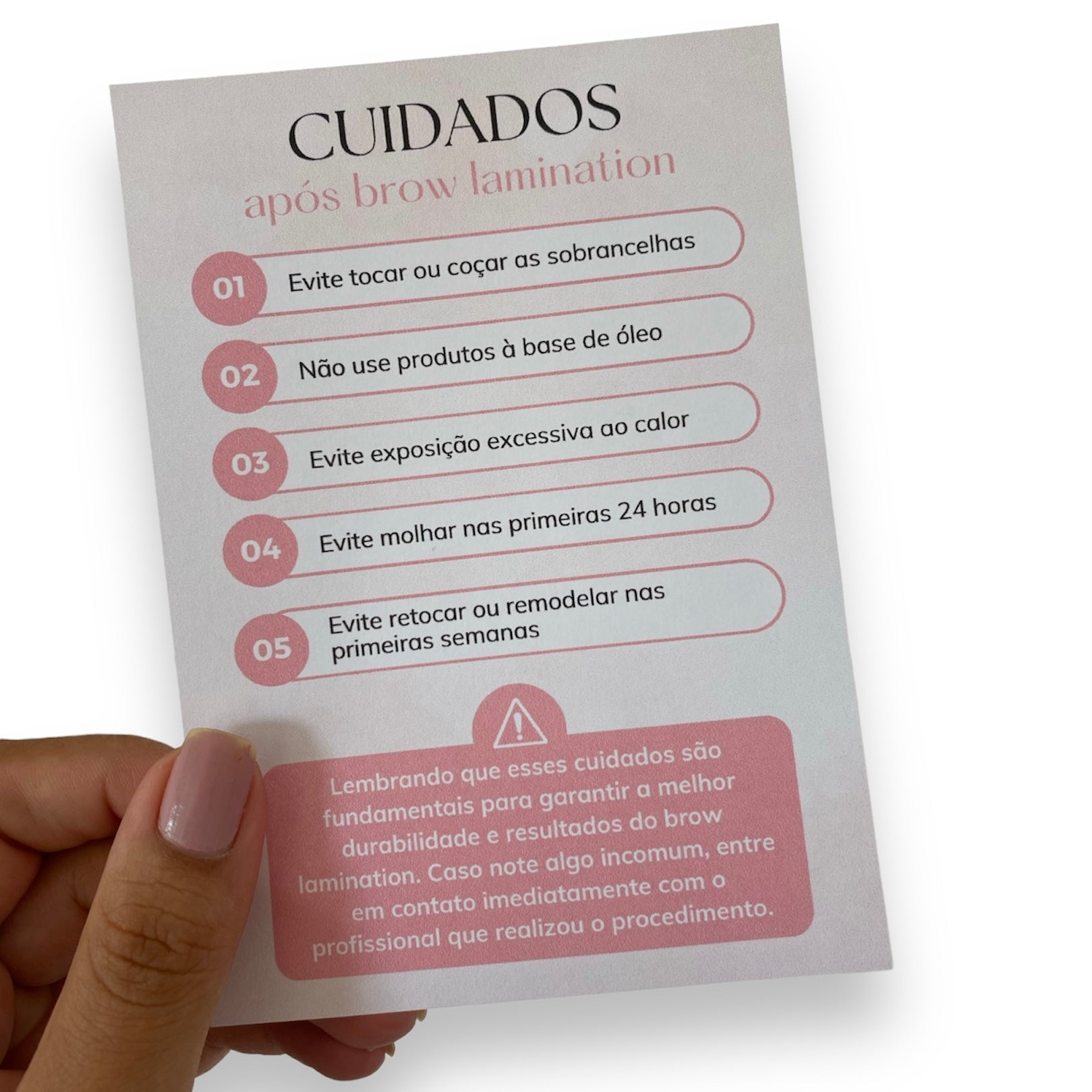 Folheto Cuidados Após Brow Lamination