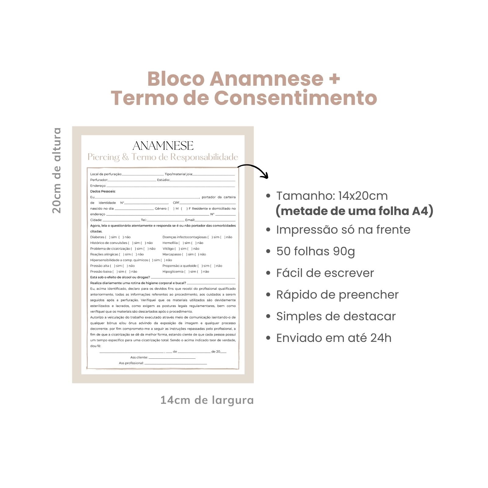 Anamnese Piercing com Termo de Responsabilidade