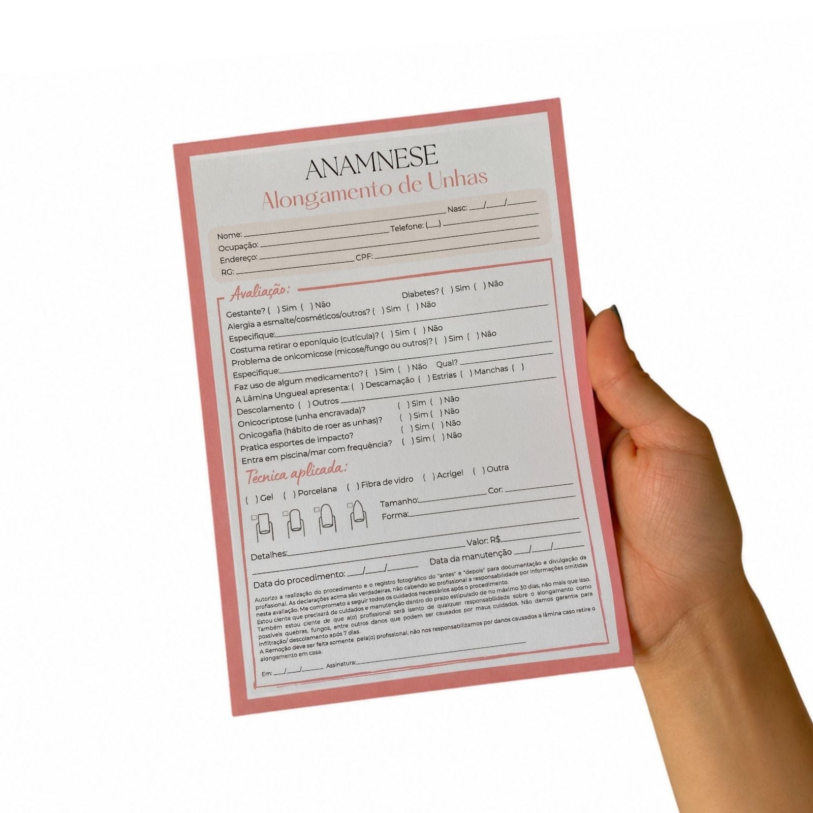 Ficha de Anamnese Alongamento de Unhas