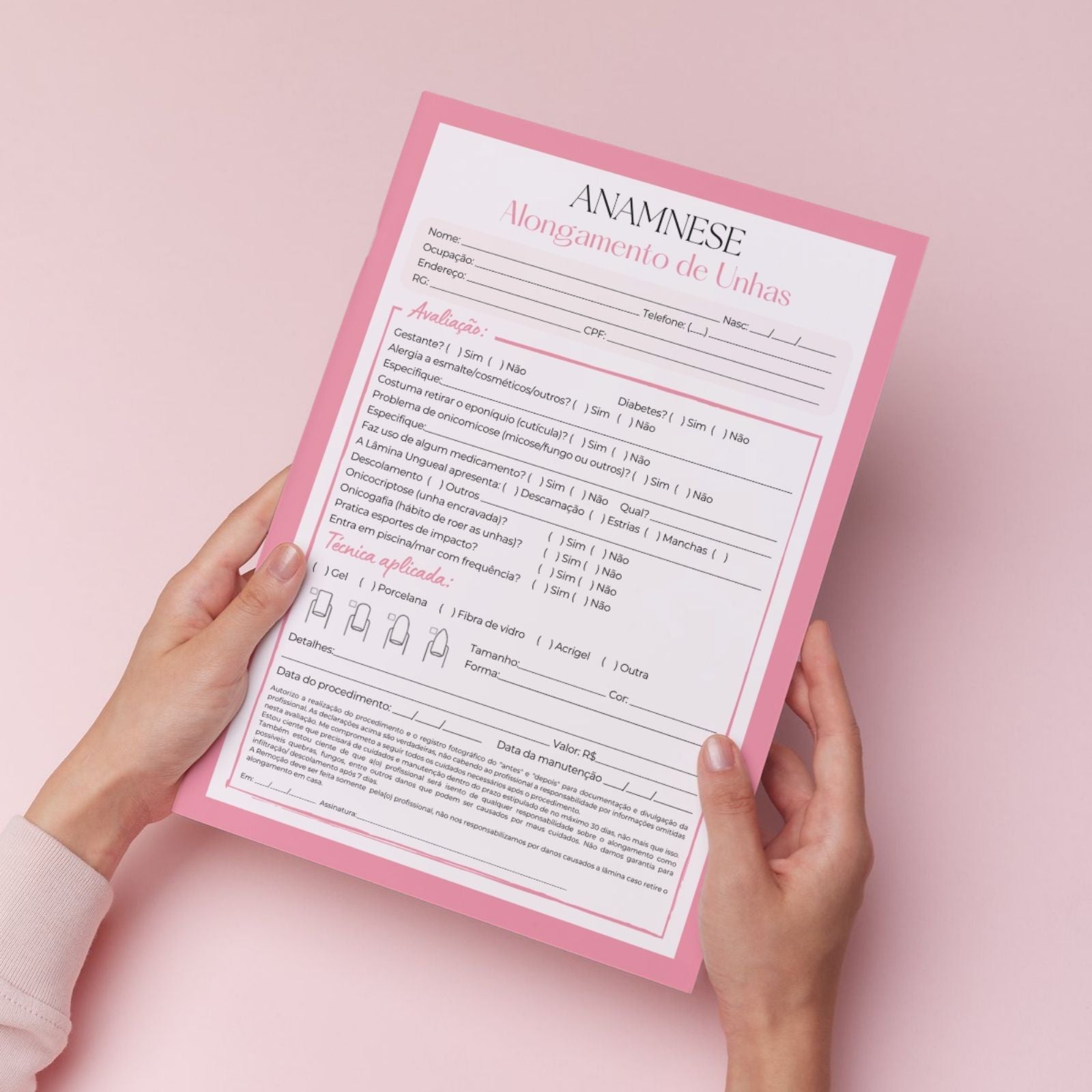 Ficha de Anamnese Alongamento de Unhas